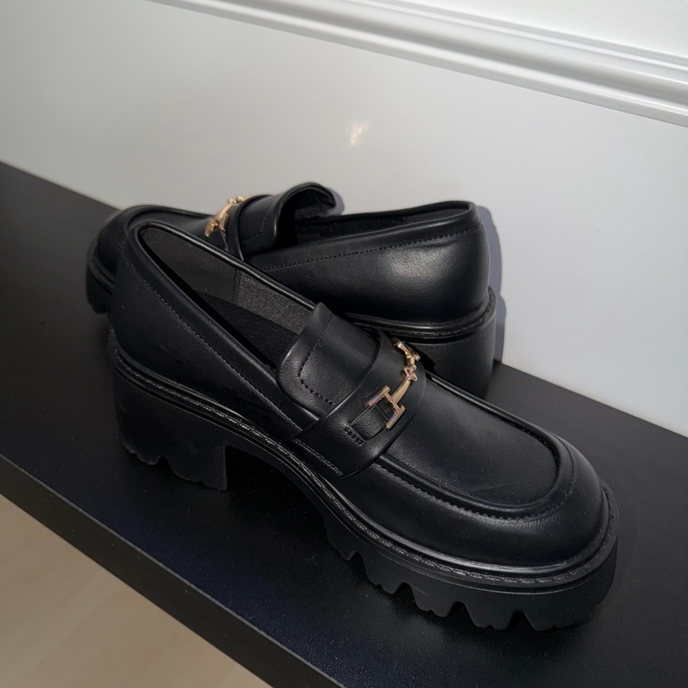 Amazon Black Chunky Loafers with Gold Accent